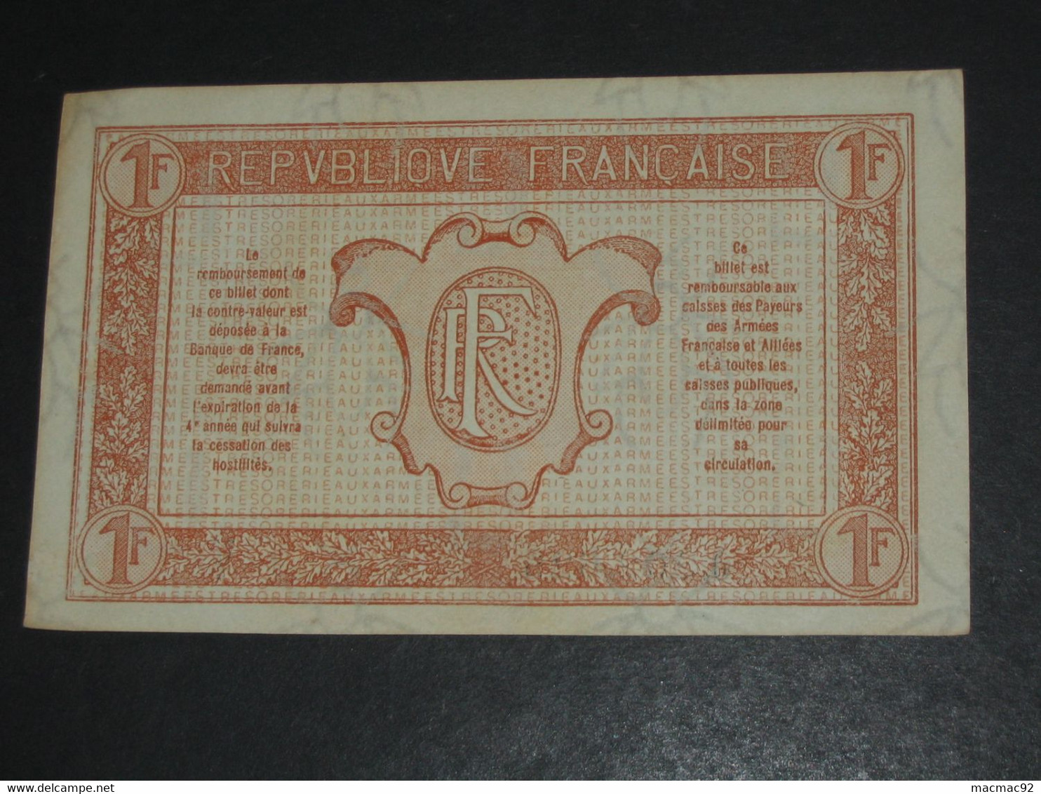 1 Franc - Trésorerie Aux Armées 1919 - V  **** EN ACHAT IMMEDIAT ****   Billet Recherché !!!! - 1917-1919 Armeekasse