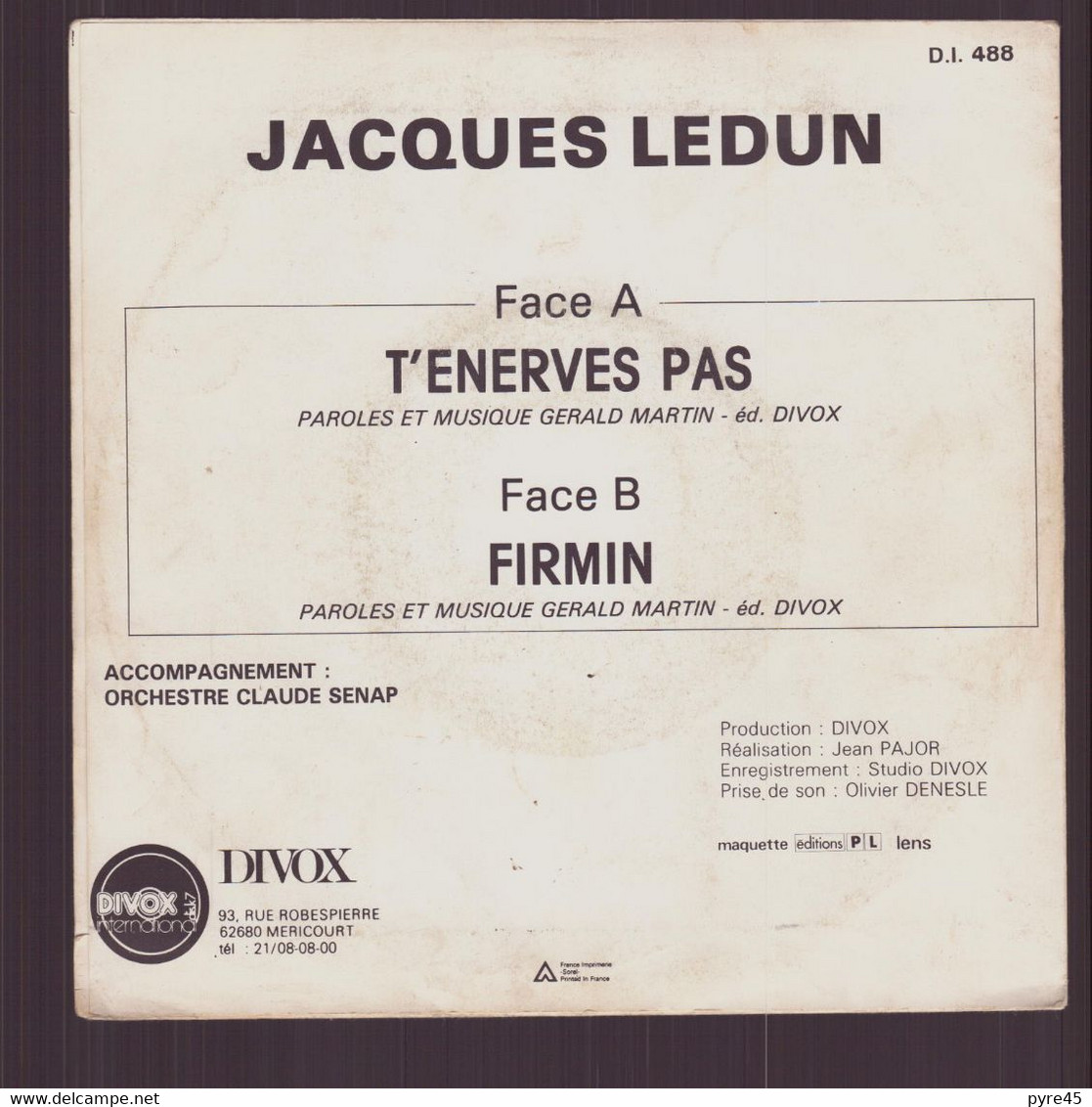 45 T Jacques Ledun " T'énerves Pas + Firmin " - Humor, Cabaret