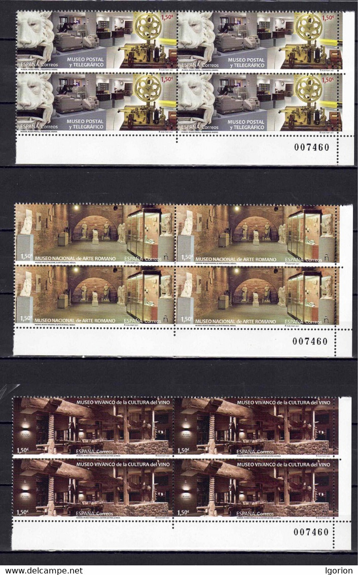 ESPAÑA 2021 ** MNH ED.5466/5468 MUSEOS: POSTAL/TELEGRAFICO-MADRID, ARTE ROMANO-MERIDA Y CULTURA DEL VINO-LA RIOJA BL.4 - Unused Stamps