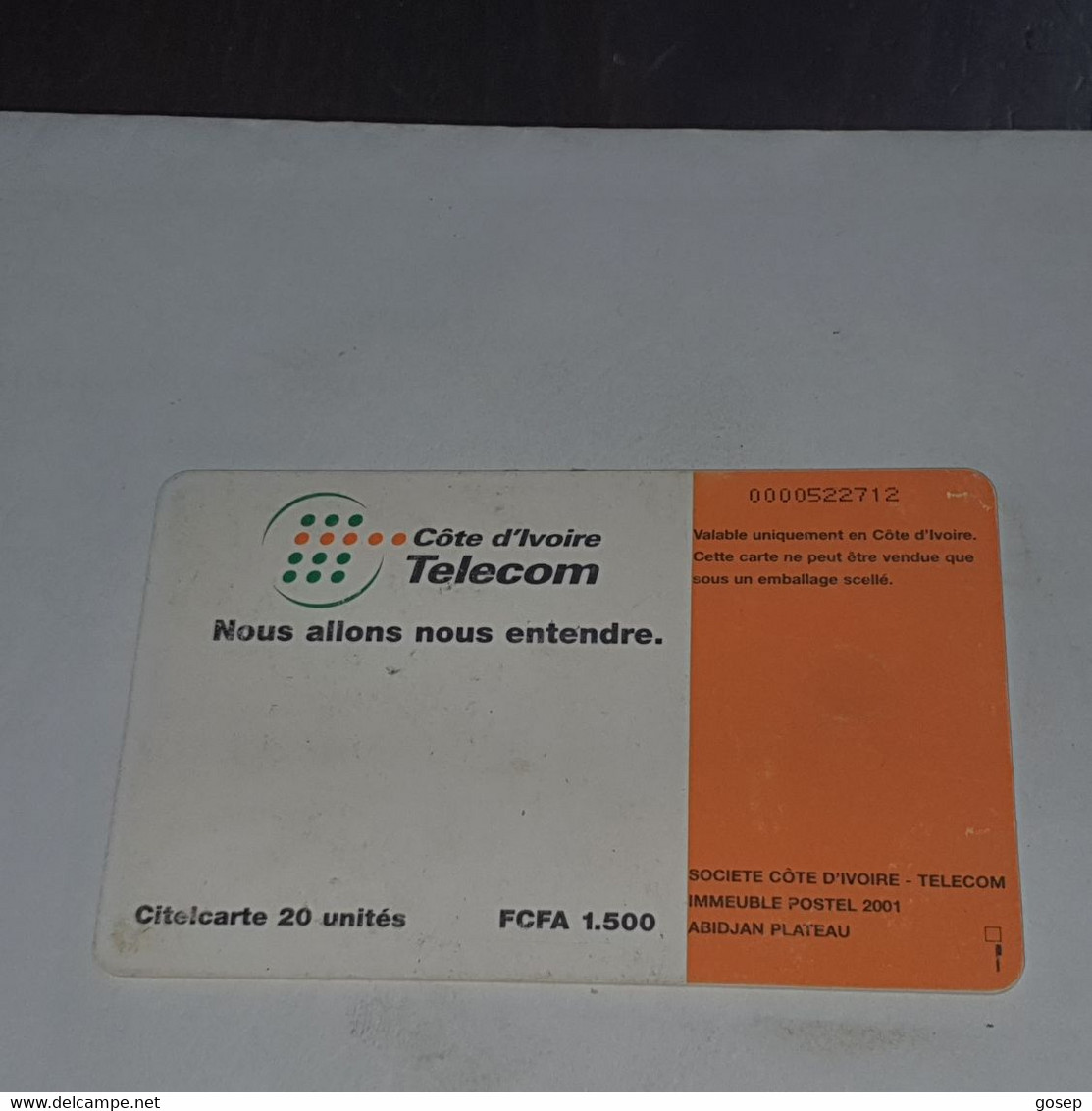 Ivory Coast-CI-CIT-0021A)-green Band-(5)-(20units)-(0000522712)-(tirage-?)-used Card+1card Prepiad Free - Ivory Coast