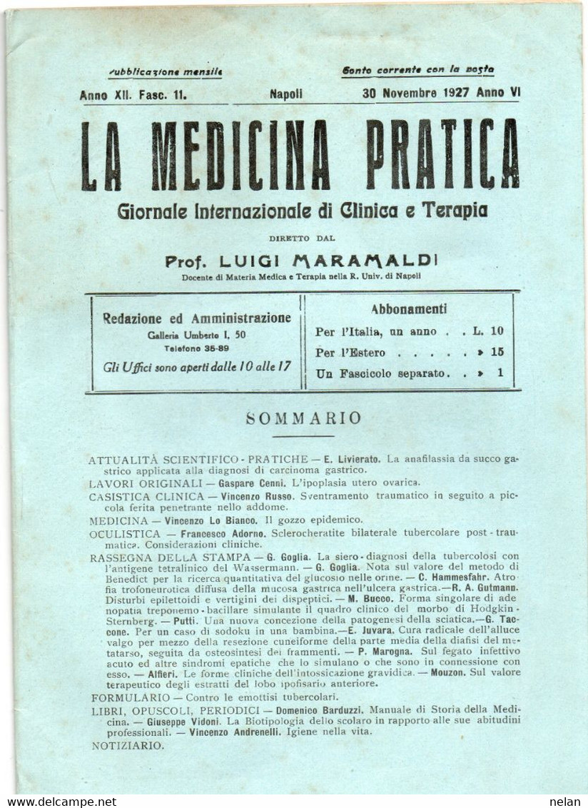 LOTTO 3 RIVISTE LA MEDICINA PRATICA - GIORNALE INTERNAZIONALE DI CLINICA E TERAPIA -  ANNO 1927 NOV. DEC. 1928 MARZO - Health & Beauty