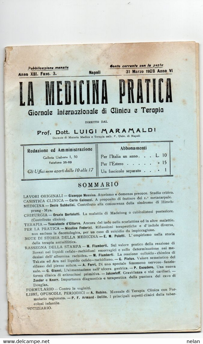 LOTTO 3 RIVISTE LA MEDICINA PRATICA - GIORNALE INTERNAZIONALE DI CLINICA E TERAPIA -  ANNO 1927 NOV. DEC. 1928 MARZO - Health & Beauty