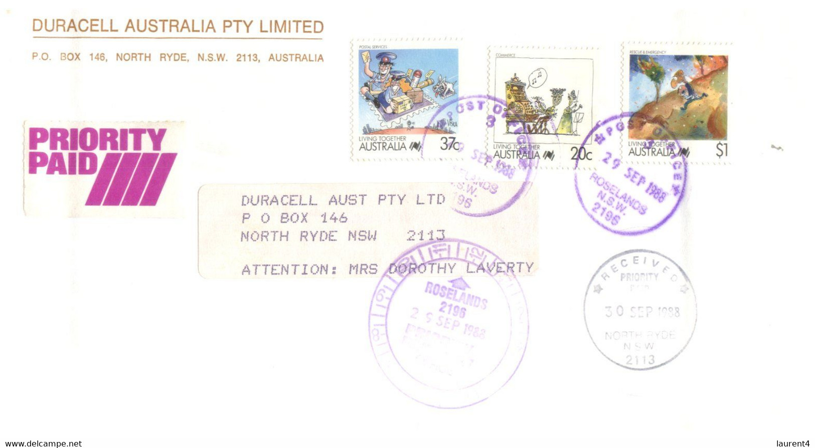 (LL 27) Australia - Priority Paid Covers (2 ) With Living Together Stamps (and Others) 1988 - Other & Unclassified
