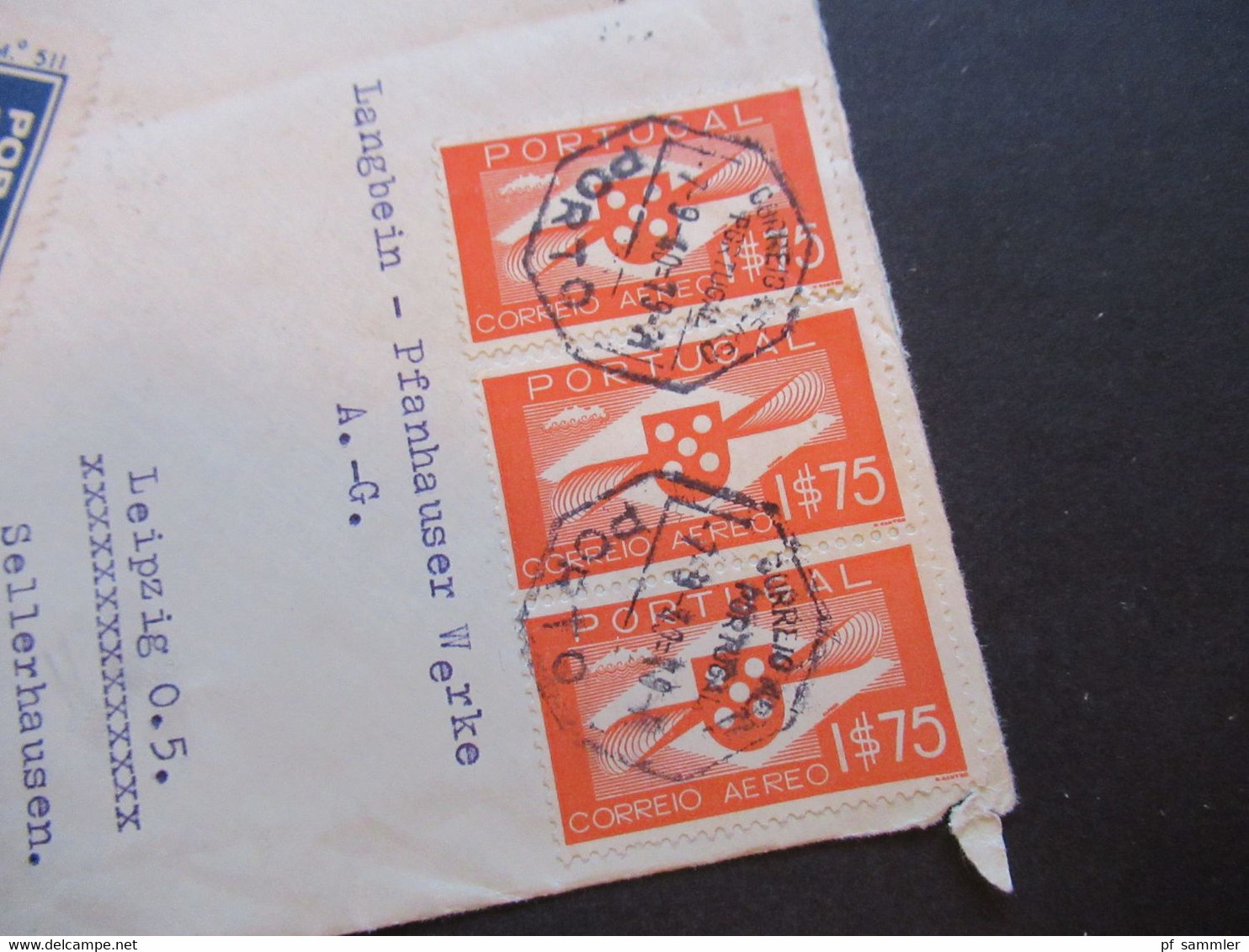 Portugal 1940 Zensurbeleg OKW Mehrfachzensur Umschlag Karl Loy Porto - Leipzig Flugpostmarke Nr. 592 (3) MiF - Covers & Documents