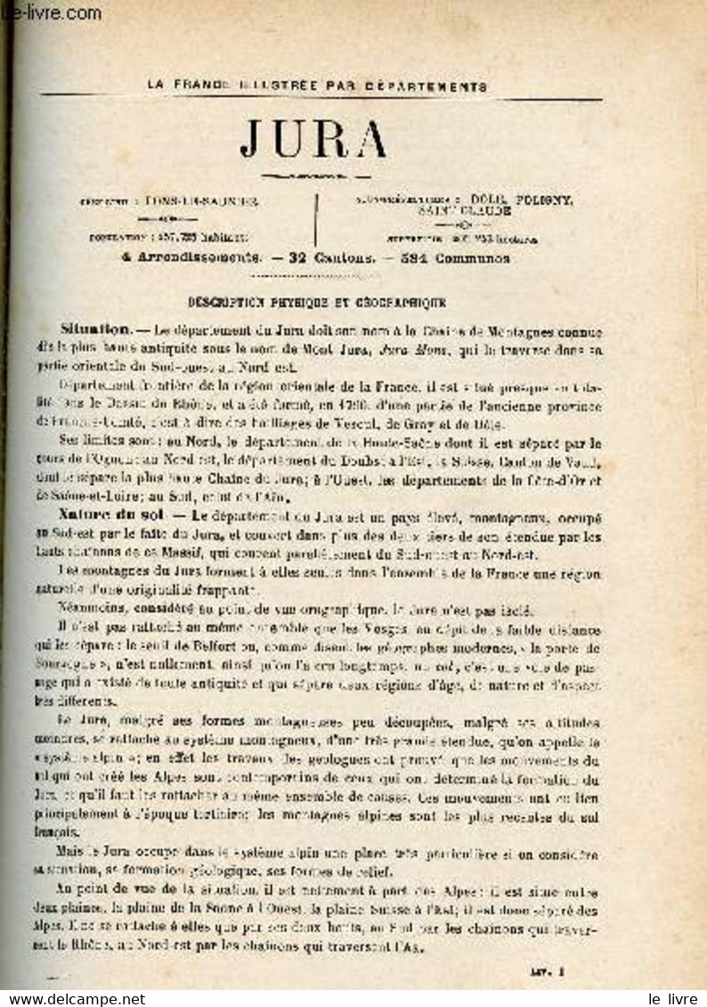 JURA / LA FRANCE ILLUSTREE PAR DEPARTEMENTS (EXTRAIT DU TOME II - FEUILLES MOBILES) : Description Physique Et Géographiq - Franche-Comté