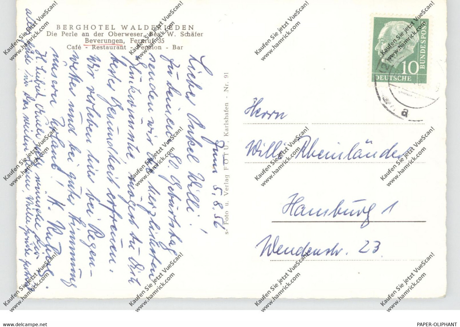 3472 BEVERUNGEN, Berghotel Waldfrieden, Weserdampfer, 1956 - Beverungen