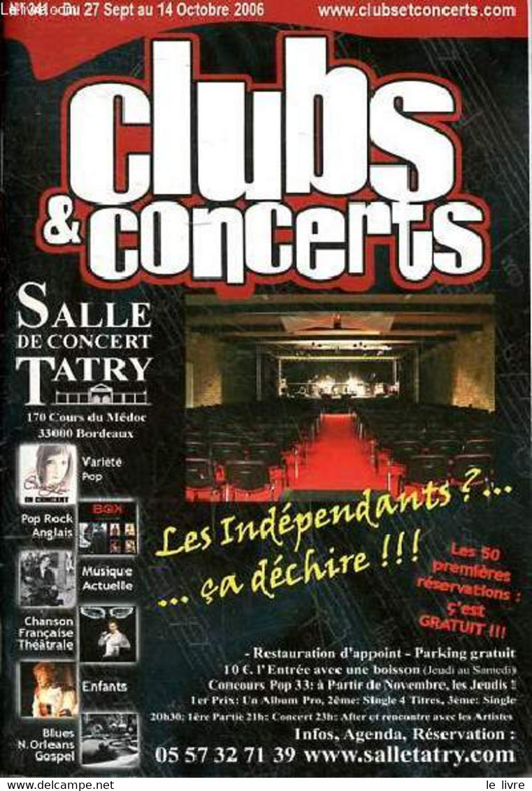 Programmation De La Salle De Concert Tatry à Bordeaux Du 27 Septembre Au 14 Octobre 2006 N° 341 - Collectif - 2006 - Blanco Agenda