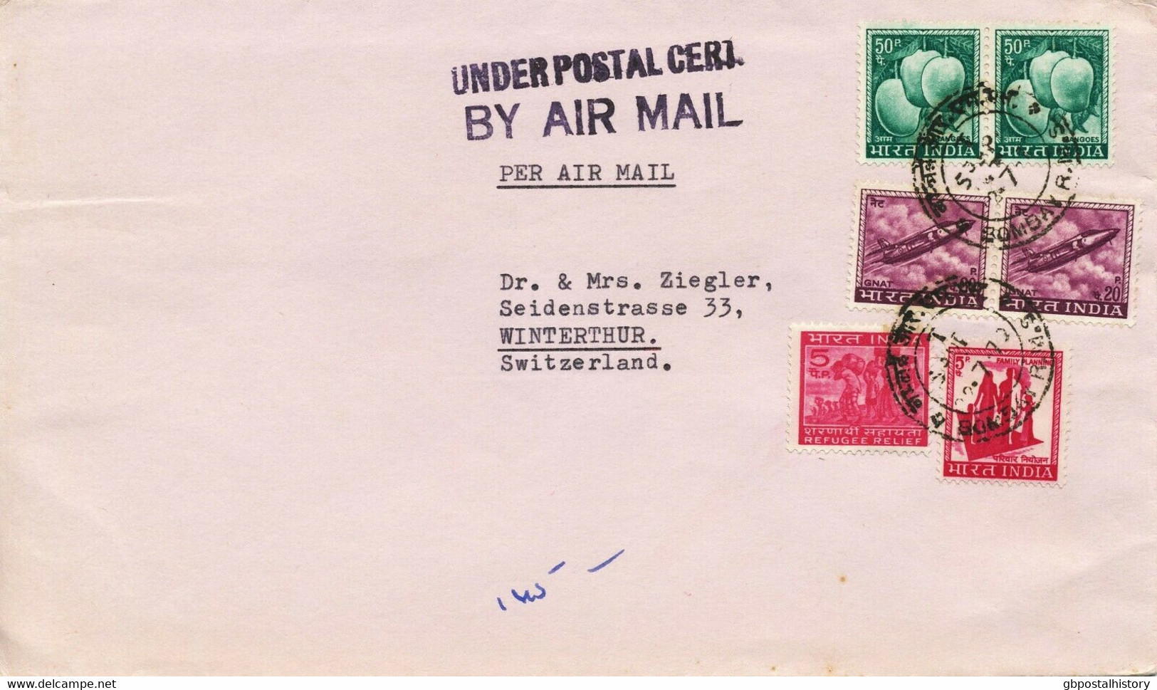 INDIA 1950/72, UNDER CERTIFICATE OF POSTING (red), UNDER POSTAL CERT. (violet) - Lettres & Documents