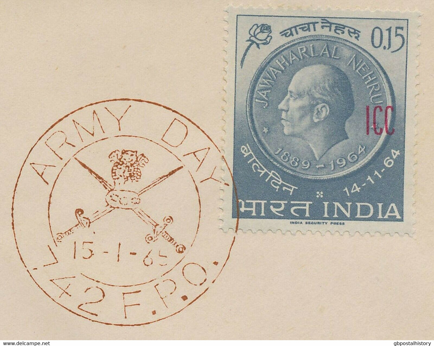 INDIA Indian Police Forces In Laos And Vietnam 1965 Army Day W. Overprint "ICC" - Militaire Vrijstelling Van Portkosten