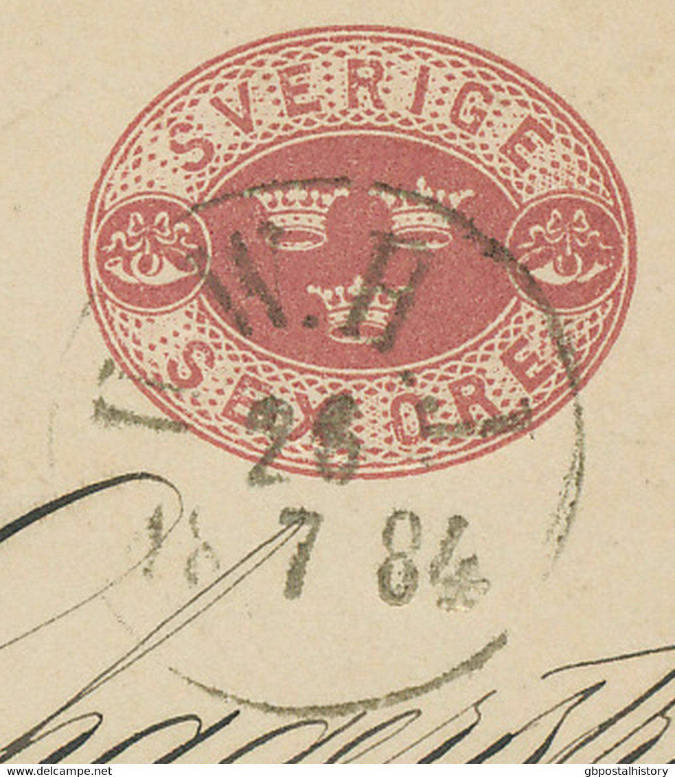 SCHWEDEN 1884 Sex Öre Dunkellila GA-Postkarte-Frageteil N. Wenersborg Bahnpost - 1872-1891 Ringtyp