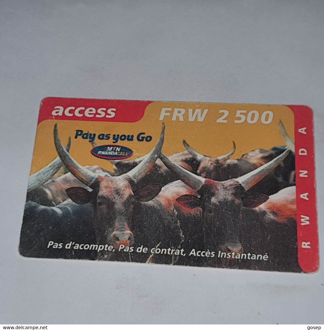 RWANDA-(RW-ACC-REF-0002D/1)pay As You Go Cattle-(2)-(frw-2.500)-(495497805772)-(15/2/2002)used Card+1card Prepiad Free - Rwanda