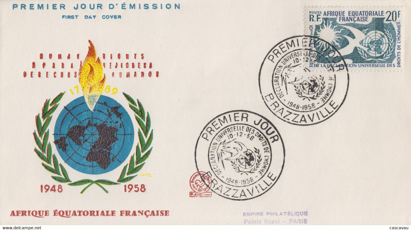 Enveloppe  FDC  1er  Jour   AFRIQUE  EQUATORIALE  FRANCAISE  Déclaration  Des   Droits  De  L' Homme   1958 - Autres & Non Classés