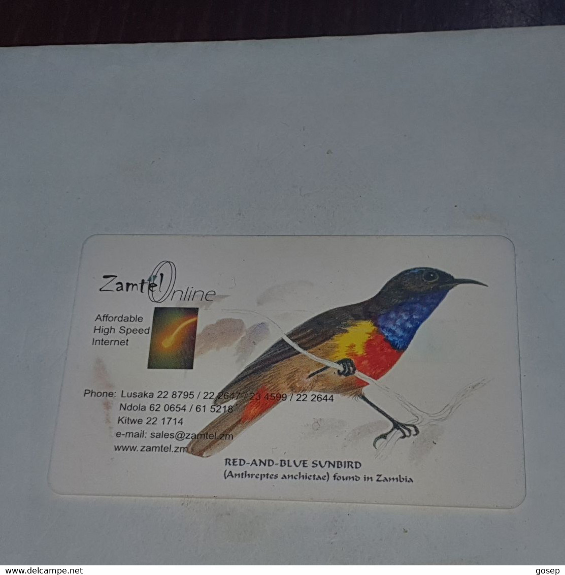 Zambia-(ZAM-Z-02)-blue Sunbird-(10)-(K10.000)(1000-097244)-(look Out Side)-used Card+1card Prepiad Free - Zambia