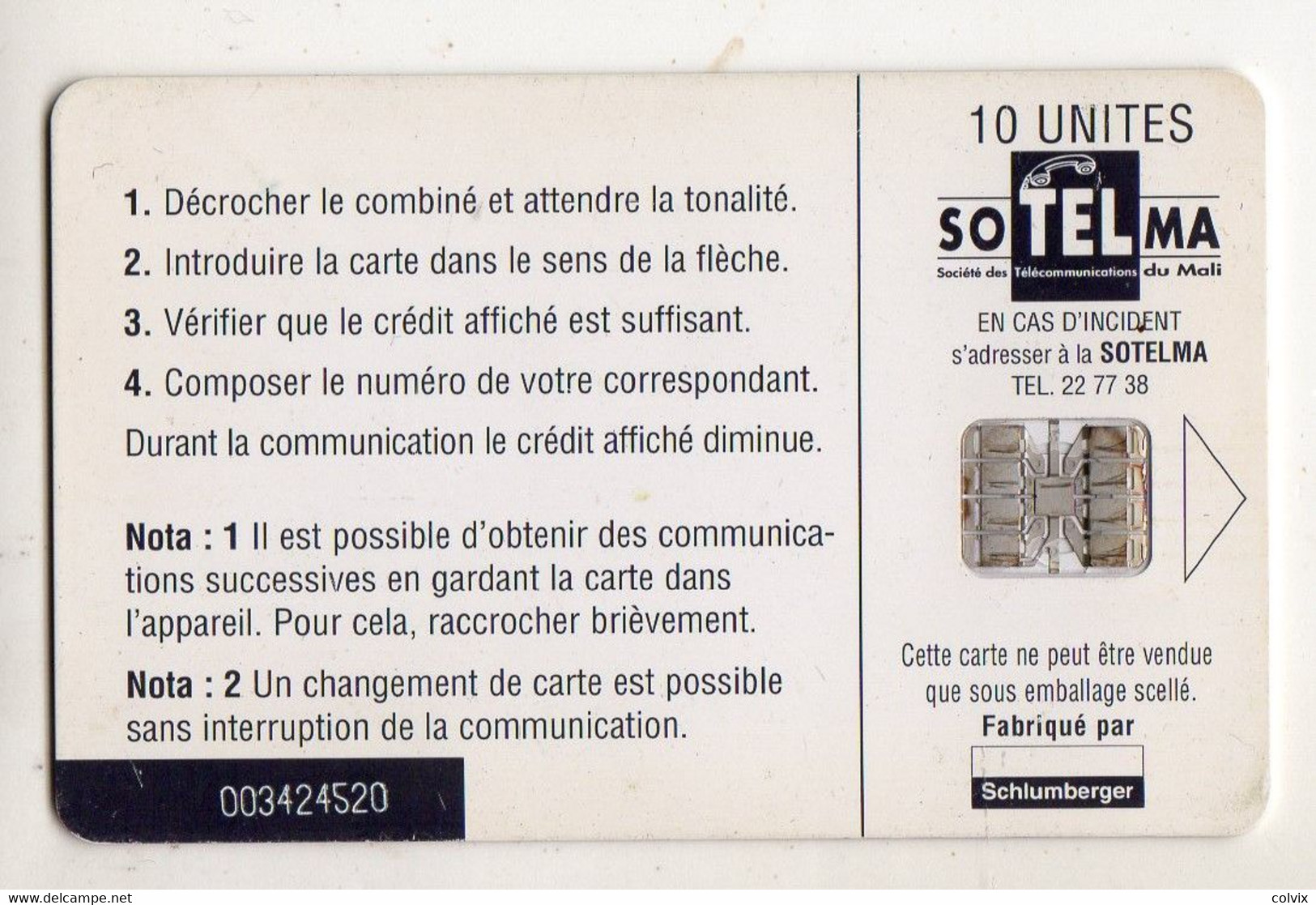 MALI REF MV CARDS MAL-38 10UTOMBEAU DES ASKIAS GAO (au Verso Logo Schlumberger NOIR) - Mali