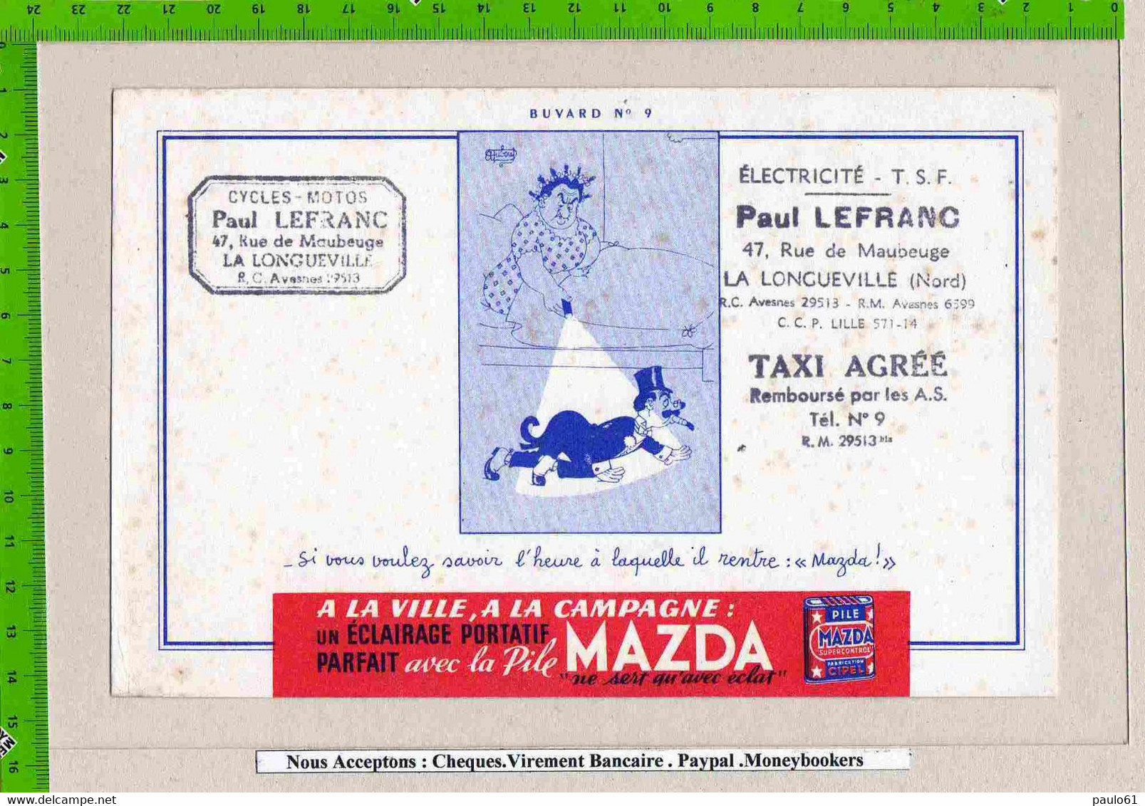 BUVARD :Pile MAZDA  N°9 Dessin Signé Dubout ::  Longueville  Nord - Accumulators