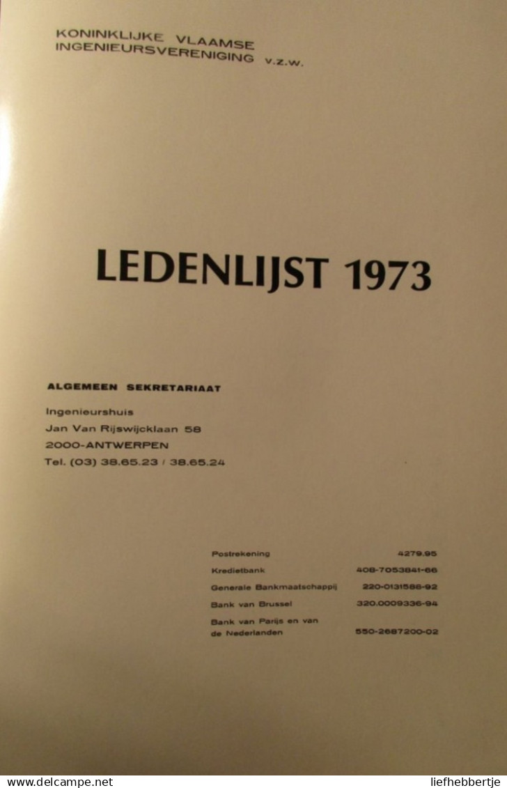 Koninklijke Vlaamse Ingenieursvereniging - Ledenlijst 1973 - Jaarboek Annuaire - Antiquariat