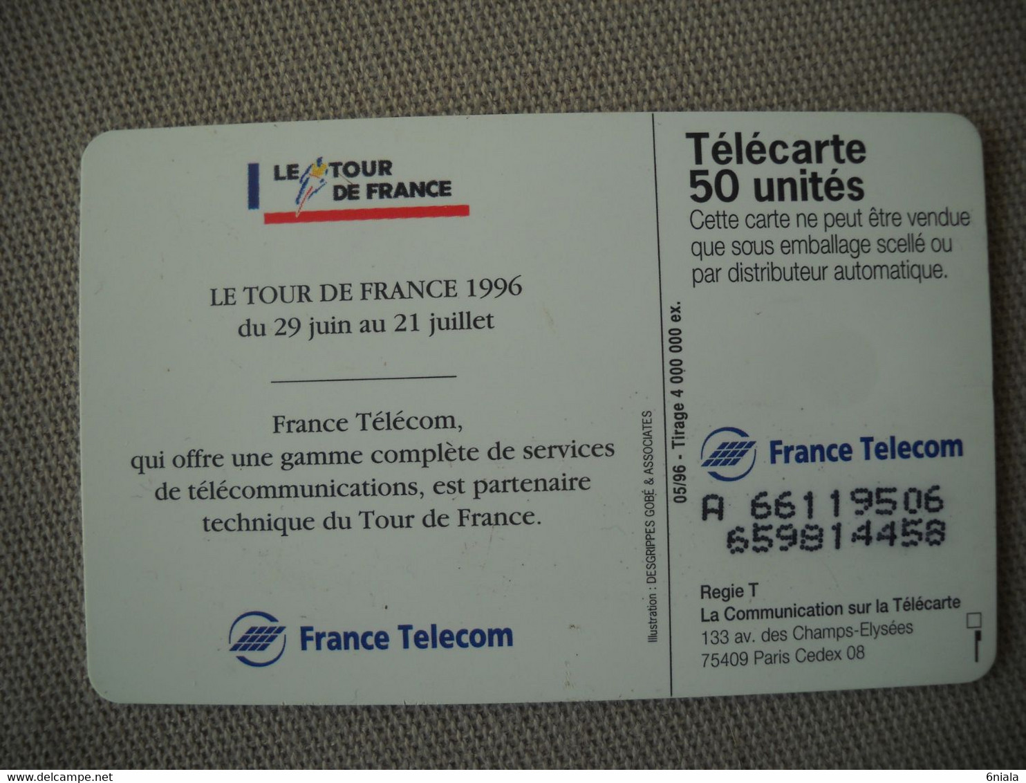 6937 Télécarte  Collection Cyclisme Tour De FRANCE 1996  Vélo   (scans Recto Verso) 50 U - Sport