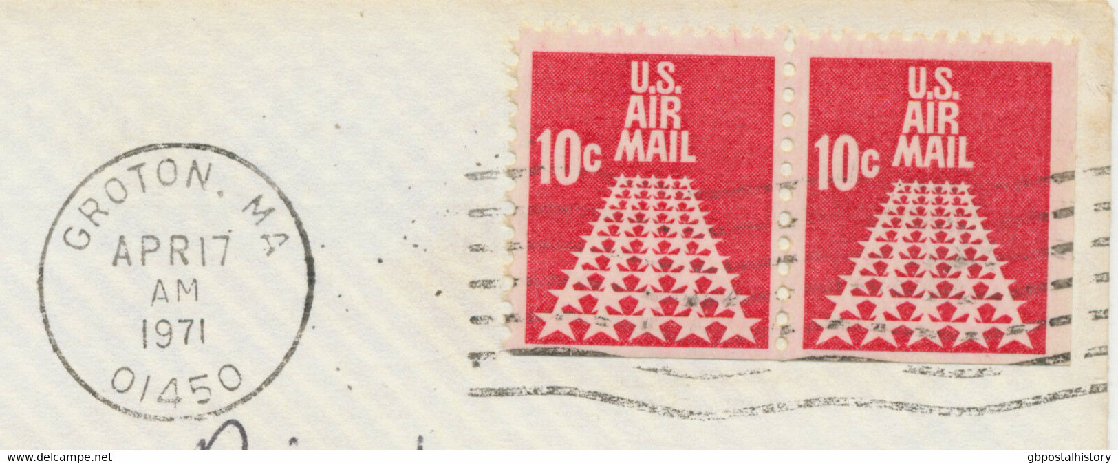 USA 1971 10C Stars (ex.Stamp-booklet) Pair On Superb Air Mail Cover „GROTON, MA" - Storia Postale