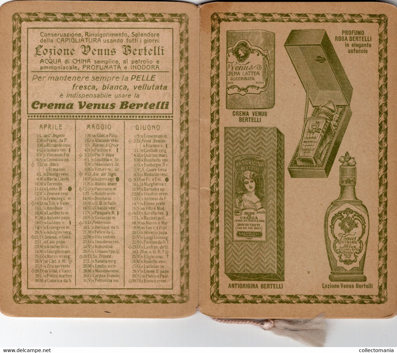 1 Carnet  Booklet  PARFUM Bertilli  Calendrier Almanacco 1918  Al Profumo Rosa  Bertelli - Non Classés