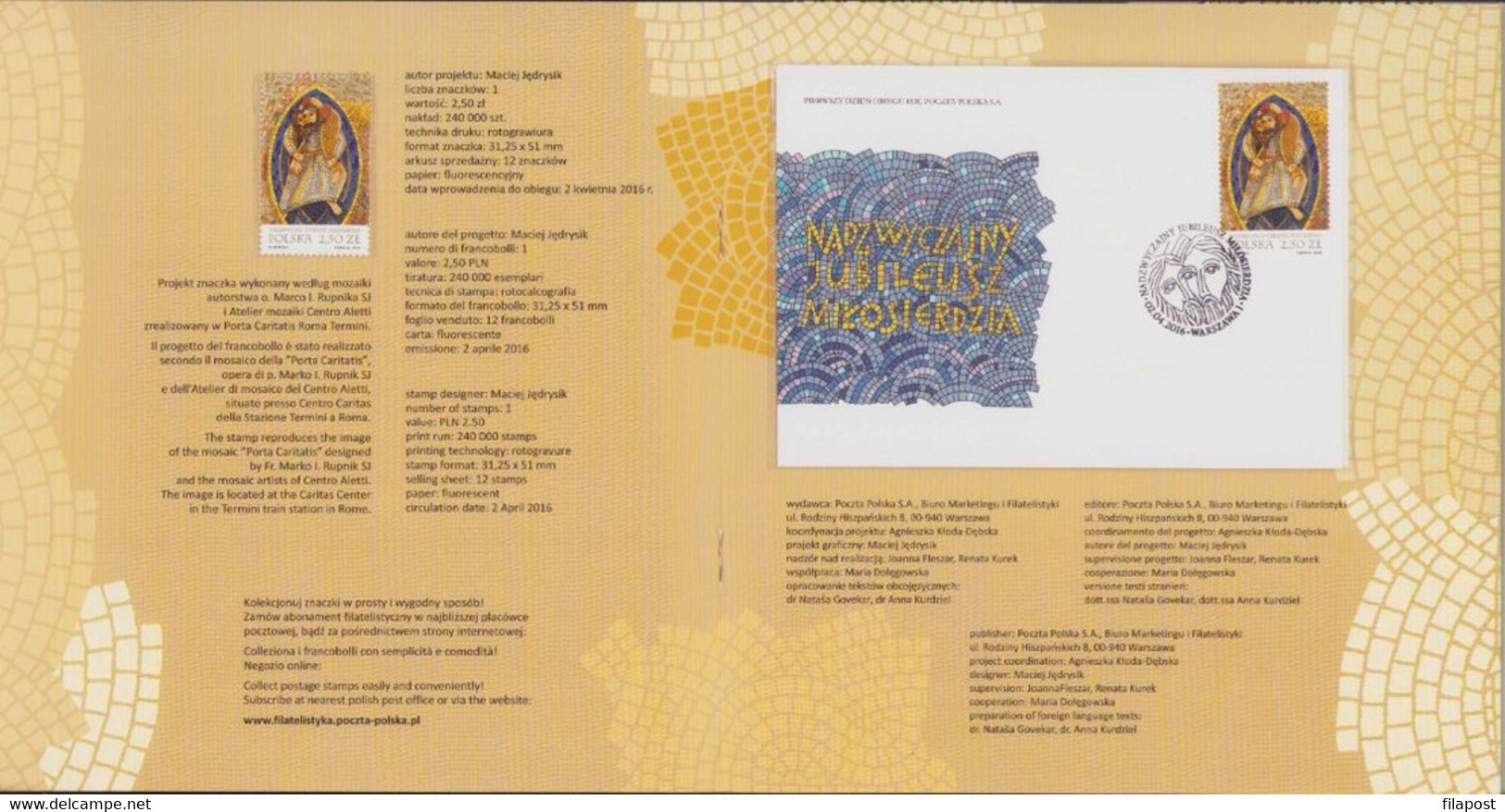 2016 Poland Souvenir Booklet / Mi 4828 Extraordinary Jubilee Of Mercy, Roman Catholic Church / FDC + Stamp MNH** - Booklets