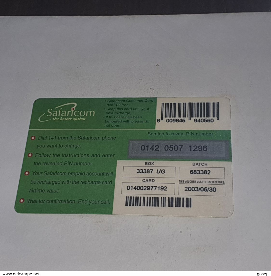 Kenya-(ke-gre-ref-01-030630)-the Green Card-(12)-(KSh250)-(0142-0507-1296)-(look Out Side)-used Card+1card Prepiad Free - Kenya