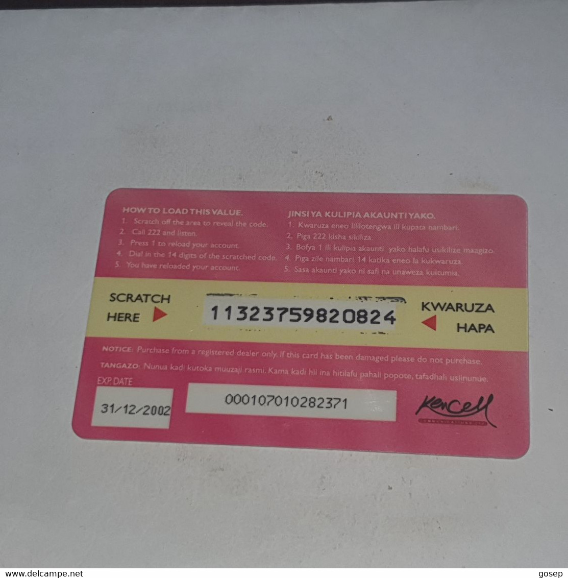 Kenya-(ke-ken-ref-007/2)talk Card-yes-(28)(600kshs)(11323759820824)(Different Color Back)-used Card+1card Prepiad Free - Kenya