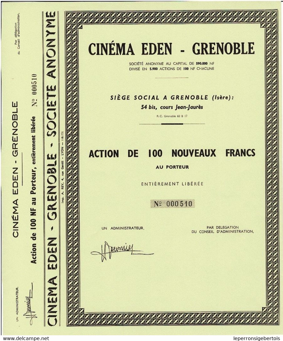 Titre Ancien - Cinéma Eden Grenoble -Titre Non émis - - Cinéma & Theatre