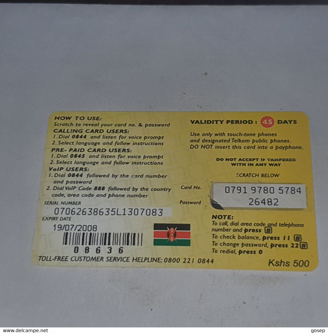 Kenya-(ke-tke-rem-006-080719)-buffaloes-(38)(500kshs)(0791-9780-5784-26482)(19/7/2008)-used Card+1card Prepiad Free - Kenya