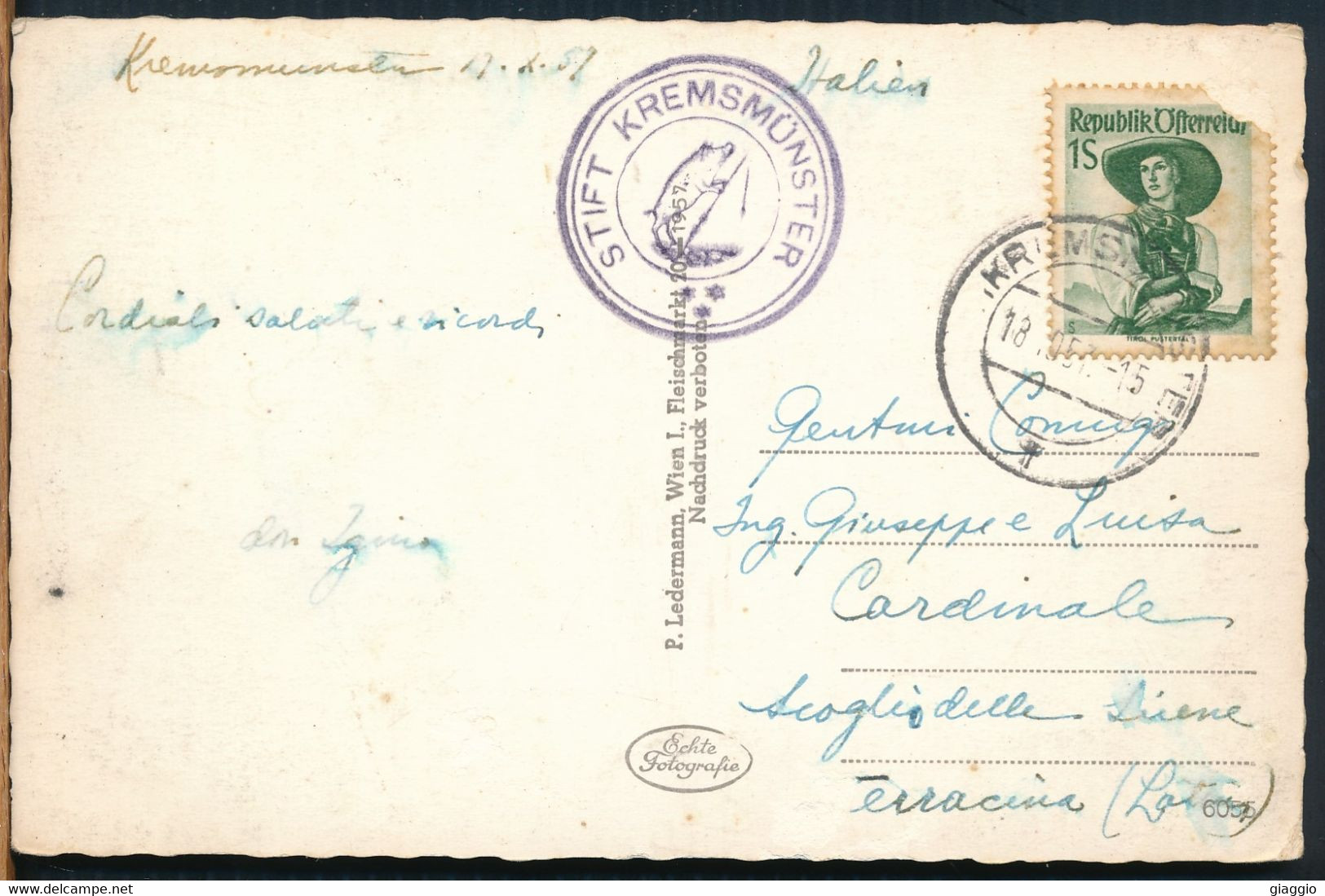 °°° 25906 - AUSTRIA - KREMSMUNSTER - FISCHBEHALTER - 1957 With Stamps °°° - Kremsmünster