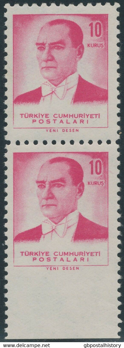 TÜRKEI 1961/2 Atatürk, Postfr. ABARTEN: 10 K. Karminlila Senkrechtes Kab.-Paar - Nuovi