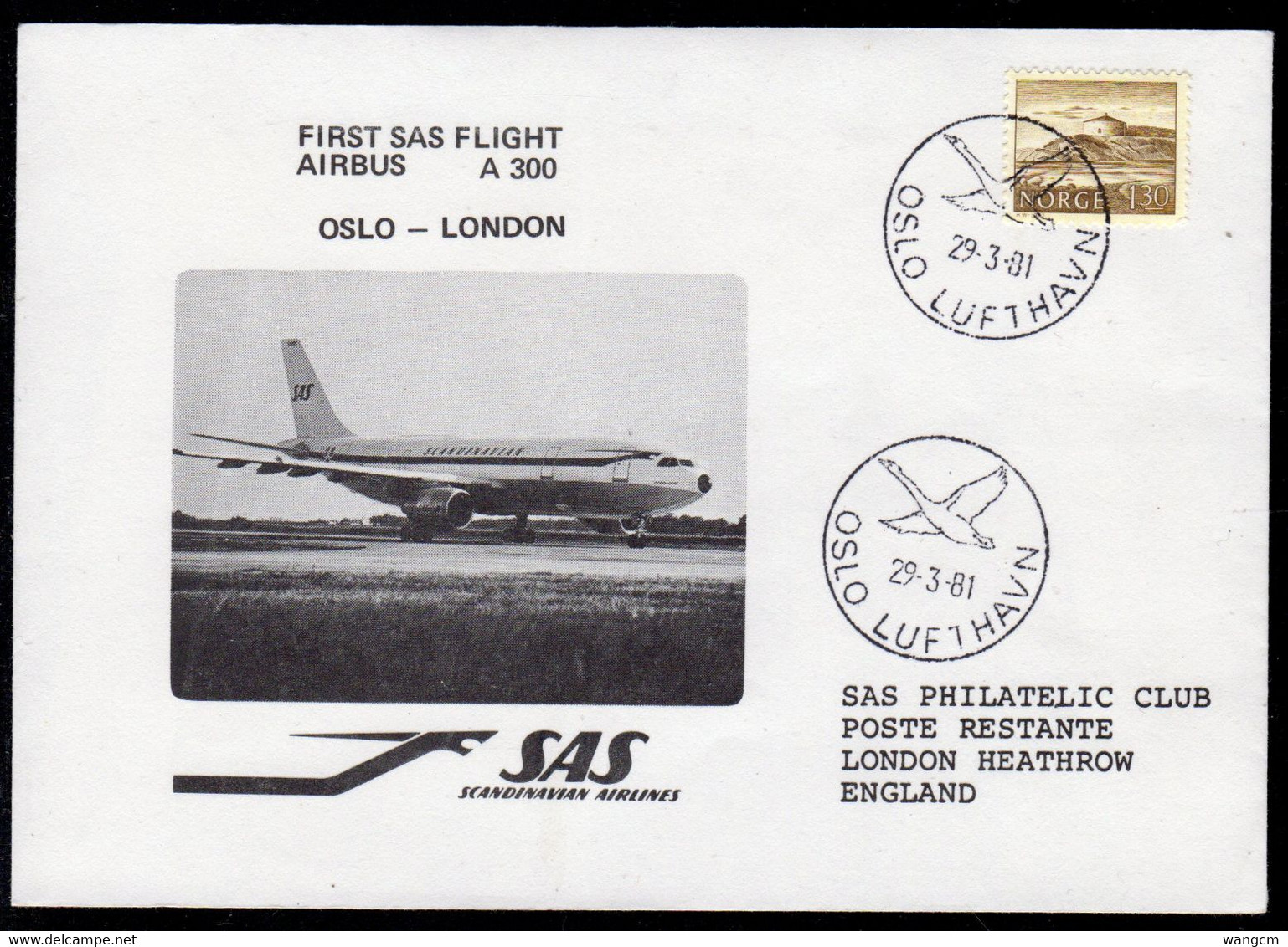 Norway 1981 First SAS Flight Airbus A300 Oslo - London - Briefe U. Dokumente