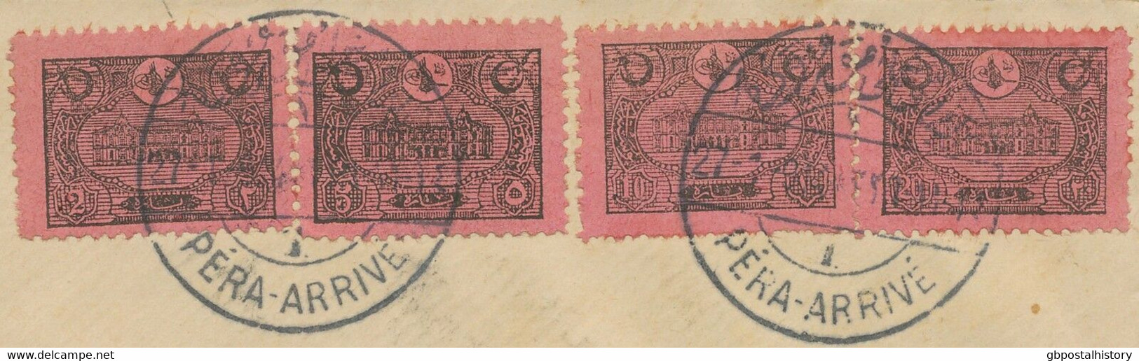 TÜRKEI 1913 Hauptpostgebäude 2 Pa. + Dto. NACHPORTO 2 Pa, 5 Pa, 10 Pa U. 20 Pa. - Timbres-taxe