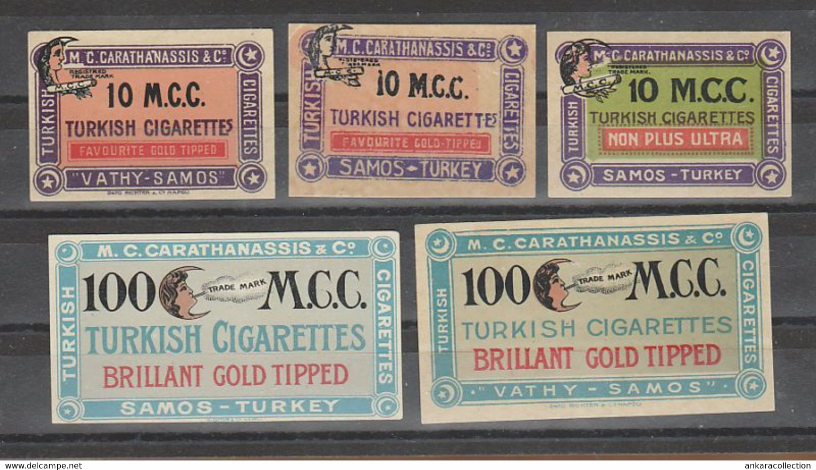 AC - GREECE - SAMOS M.C. CARATHANASSIS  5 DIFFERENT TURKISH CIGARETTE - TOBACCO LABELS - Autres & Non Classés