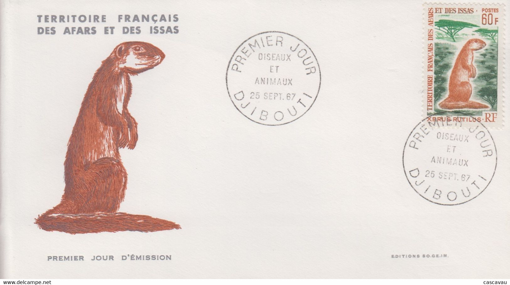 Enveloppe  FDC  1er  Jour   TERRITOIRE  FRANCAIS   Des   AFARS  Et  ISSAS    Faune    1967 - Autres & Non Classés