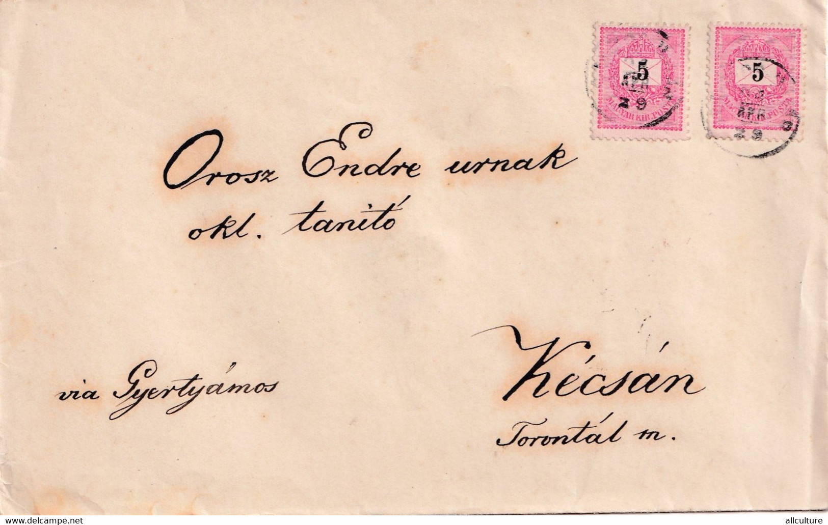 A1145- LETTER TO CARPANIS Gyertyámos  , JUD TIMIS  OCUPATIA  AUSTRO -UNGARA  , USED STAMP ON COVER 1899 - Brieven En Documenten