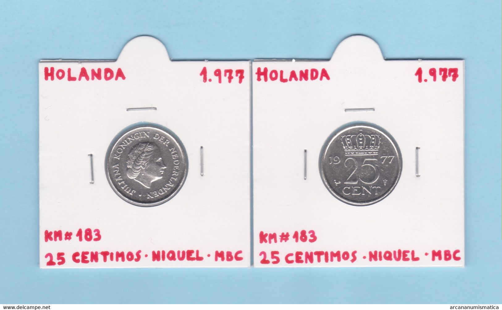 HOLANDA  25  CÉNTIMOS  1.977  NIQUEL  KM#183  VF/MBC   T-DL-12.710 - Other & Unclassified