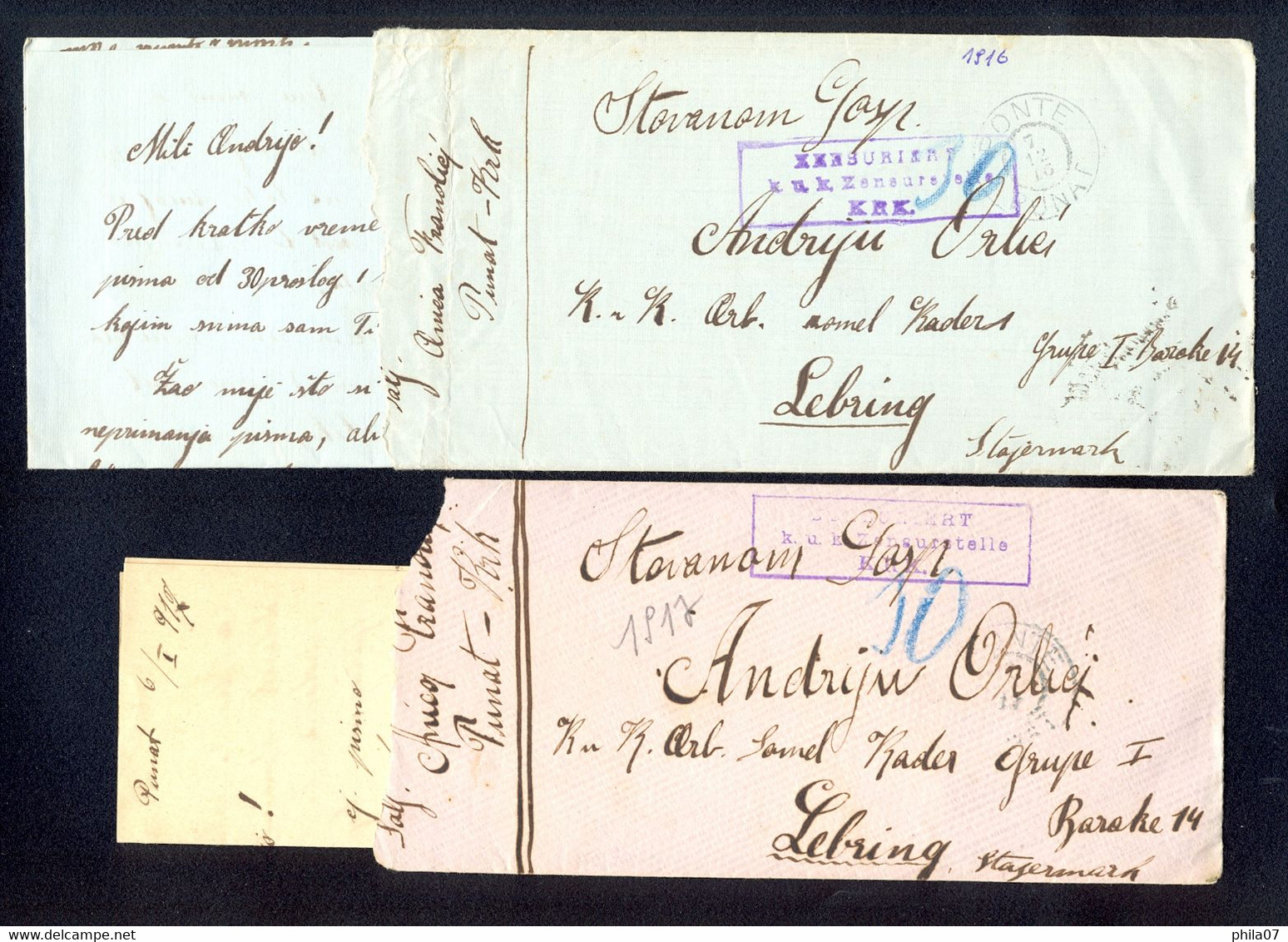 Austria - Lot Of 5 Letters With Very Rare Military Censorship KRK (Zensuriert K.u.k. Zensurstelle KRK). All Five Letters - Other & Unclassified