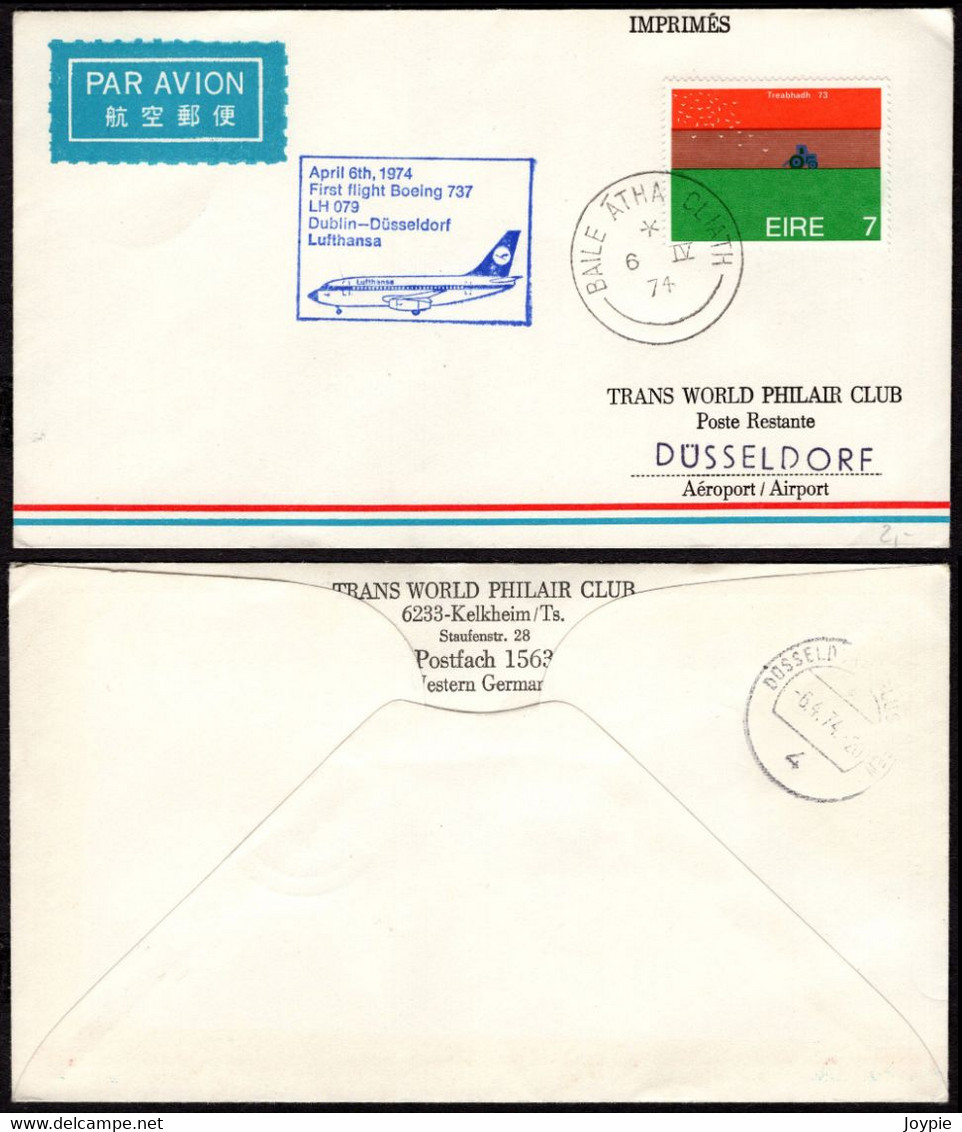 1974 Ireland To DUSSELDORF/Germany First Flight Cover (FFC) - Luftpost