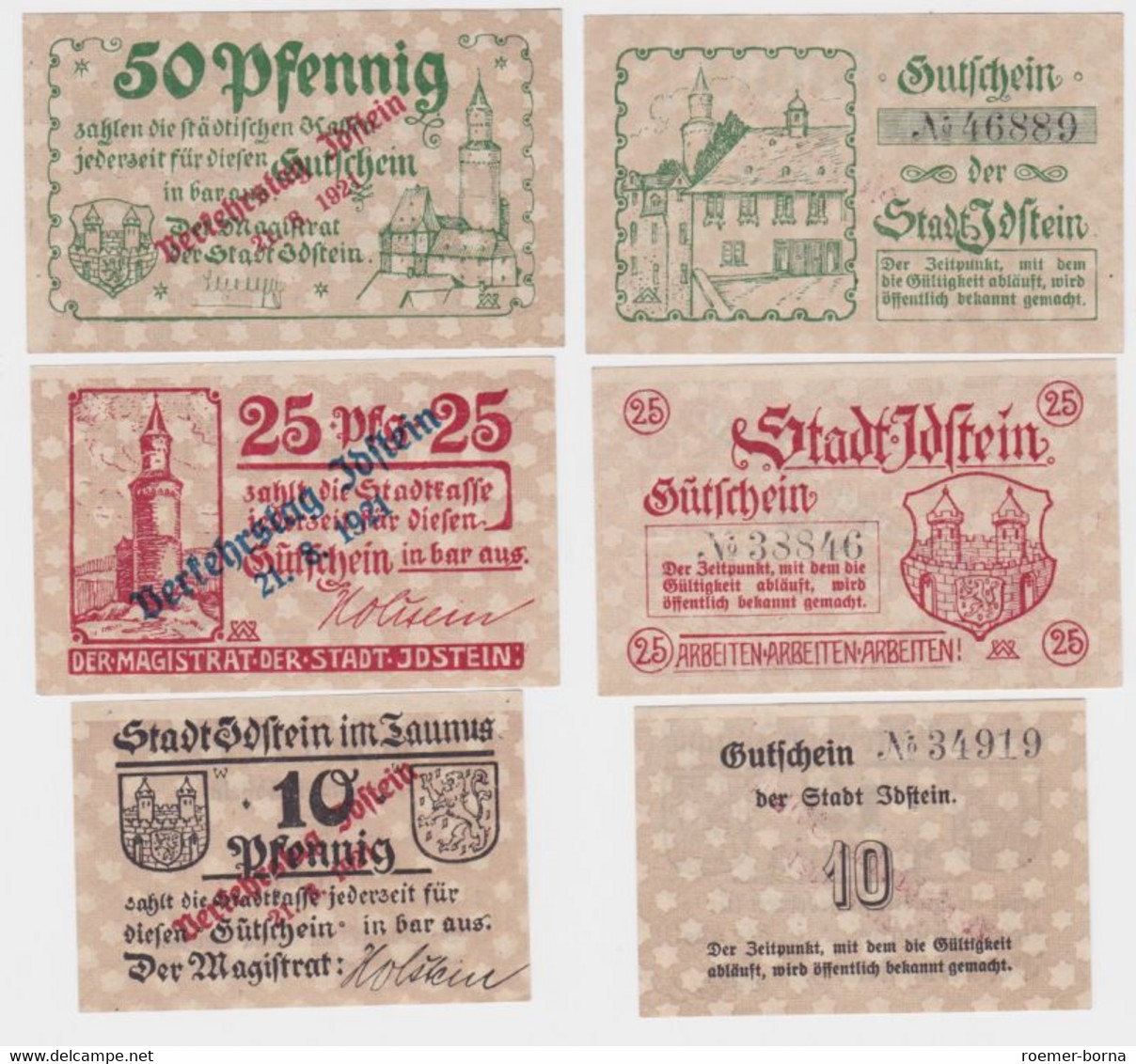 10, 25 & 50 Pfennig Banknoten Notgeld Stadt Idstein Verkehrstag 1921 (140292) - Non Classés