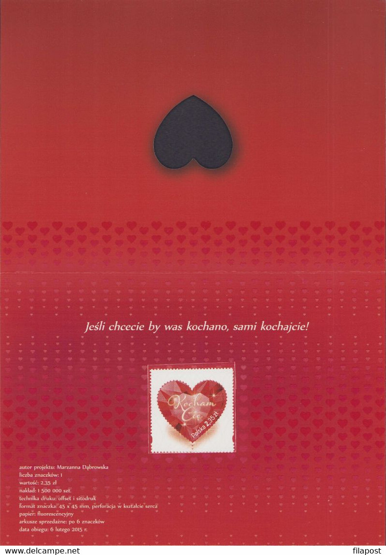 Poland 2015 Mini Booklet / I Love You Valentines Day Celebrations, Heart / With Stamp MNH**FV - Carnets