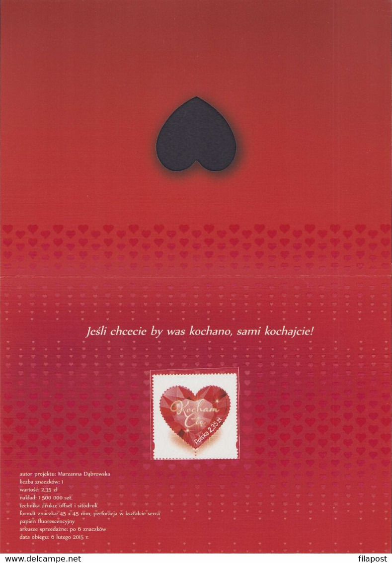 Poland 2015 Mini Booklet / I Love You Valentines Day Celebrations, Heart / With Stamp MNH**FV - Booklets