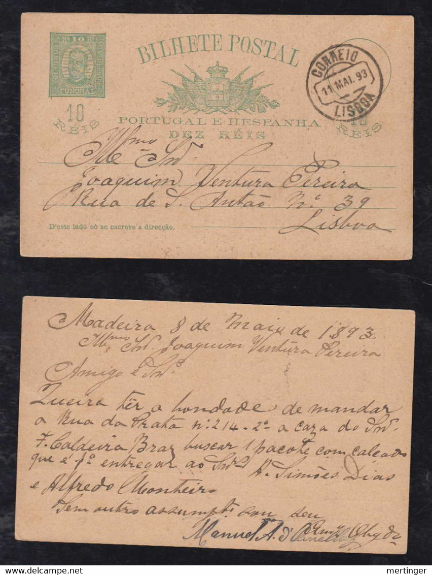 Portugal FUNCHAL 1893 Stationery Postcard MADEIRA To LISBOA - Funchal