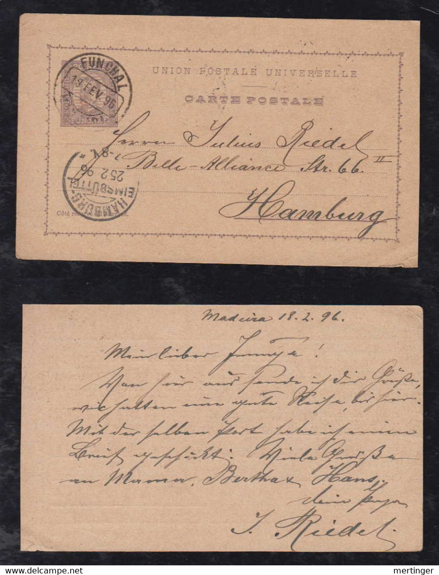 Portugal FUNCHAL 1896 Stationery Postcard MADEIRA To HAMBURG Germany - Funchal