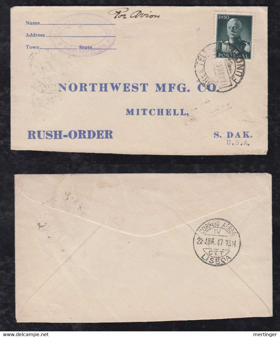 Portugal FUNCHAL 1947 Airmail Cover To MITCHELL USA - Funchal