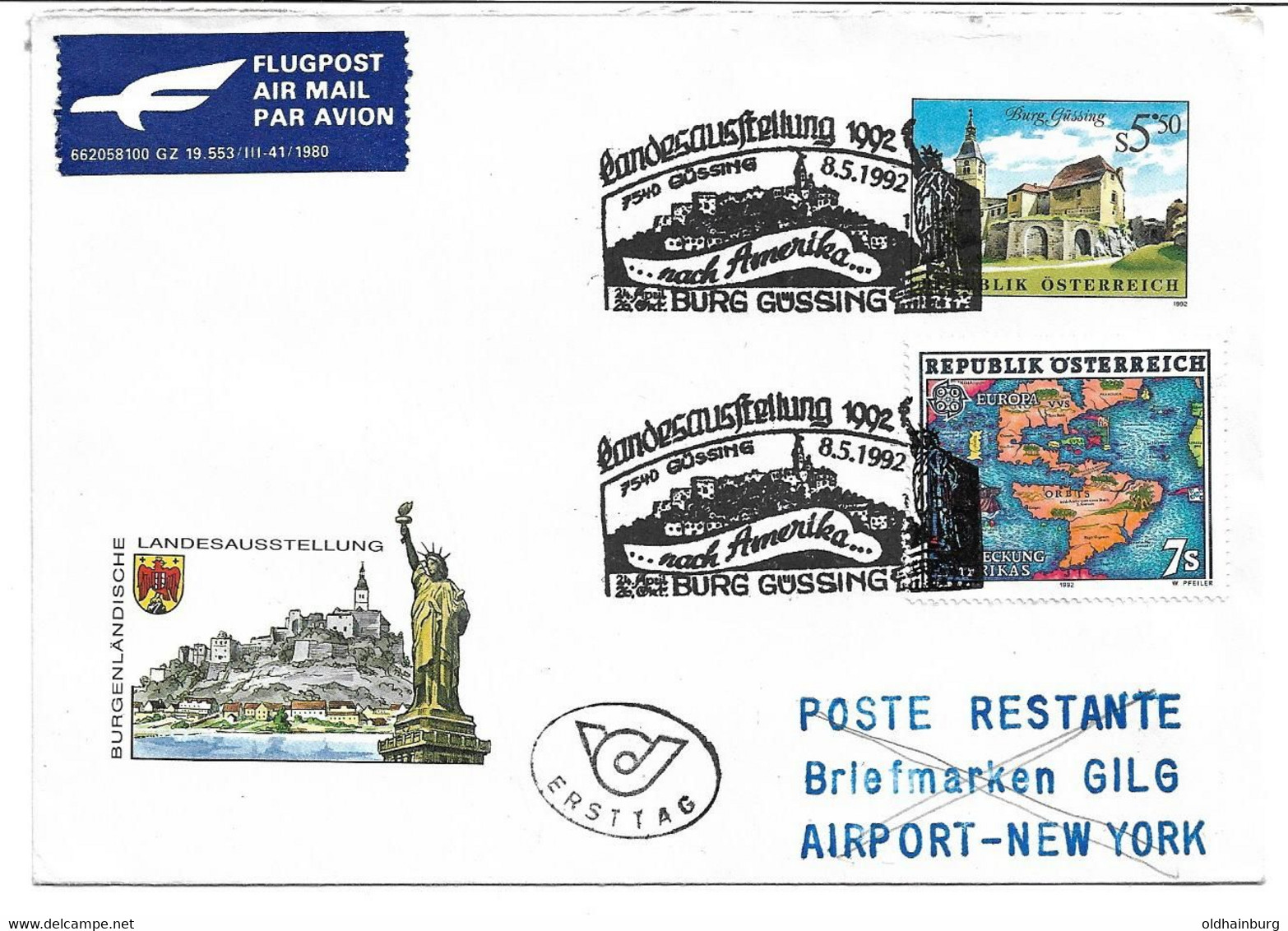1750p: Briefpostbeleg Zur Landesausstellung Güssing 1992 - Güssing