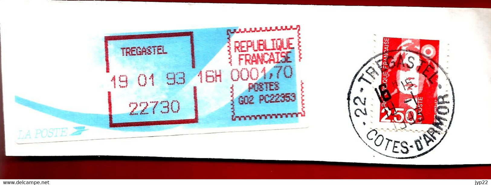 Vignette Affranchissement Type Comète 1,70 Trégastel 22730 - 19-01-1993 - 1988 Type « Comète »