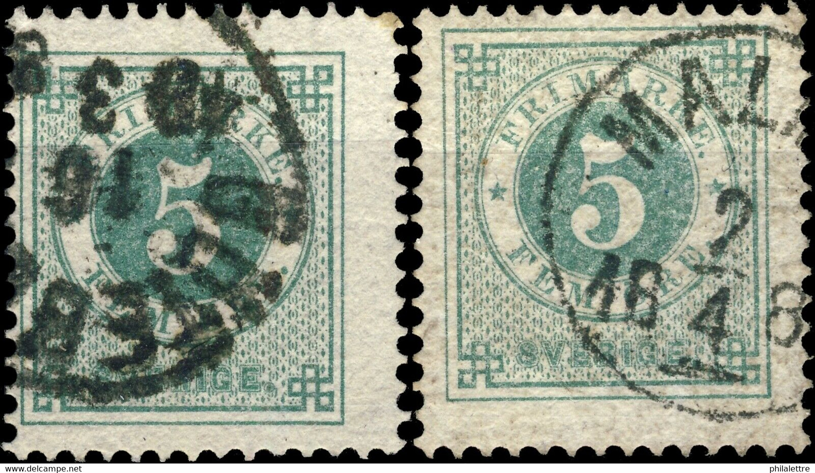 SUÈDE / SWEDEN / SVERIGE - 188? - GÖTEBORG & MALMÖ Cds On 2x Mi.19B / Facit 30e - Used Stamps