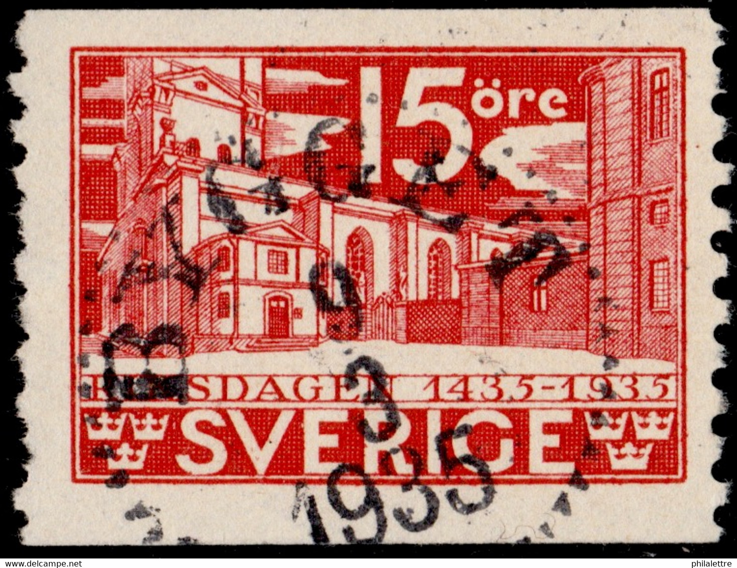 SUÈDE / SWEDEN / SVERIGE - 1935 - " BYGGET " Ds On Facit 242A 15ö Red - Oblitérés