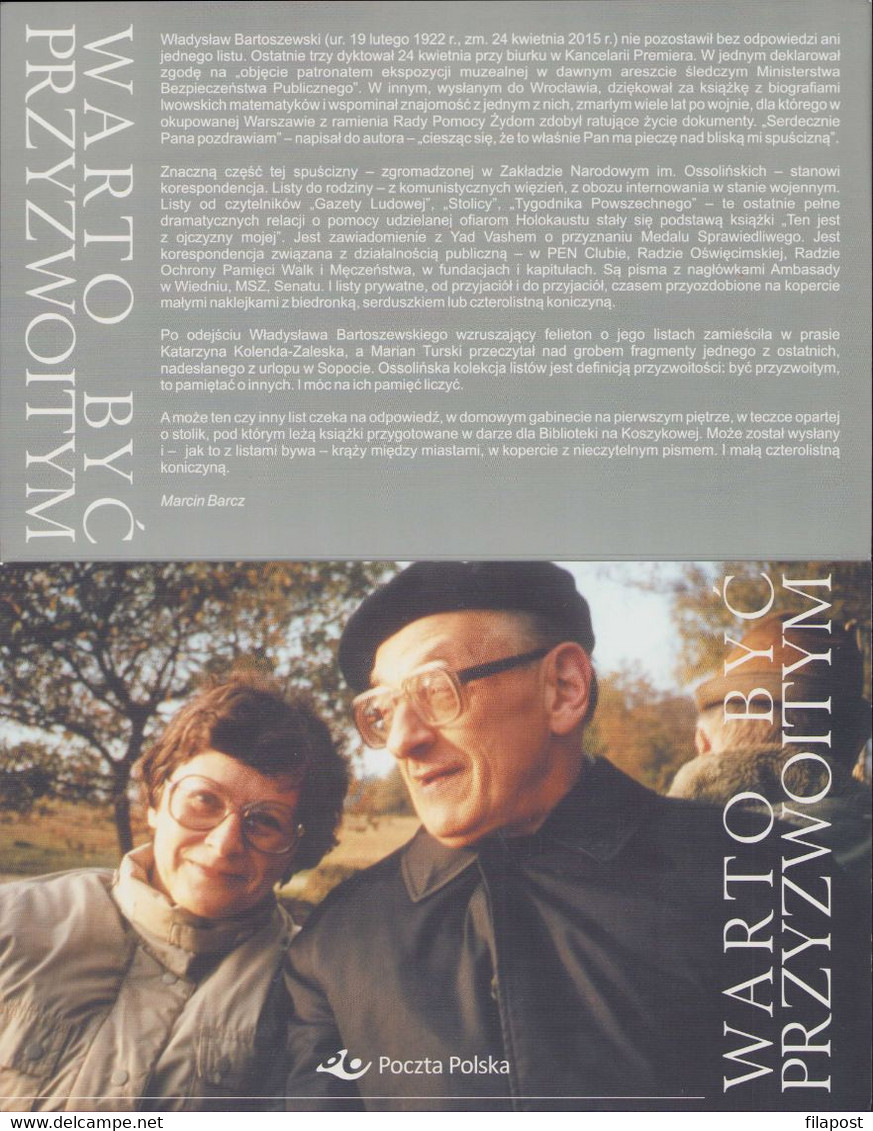 Poland 2015 Booklet, It Is Worth Being Decent Wladyslaw Bartoszewski Historian Publicist Journalist, FDC + Stamp MNH** - Booklets