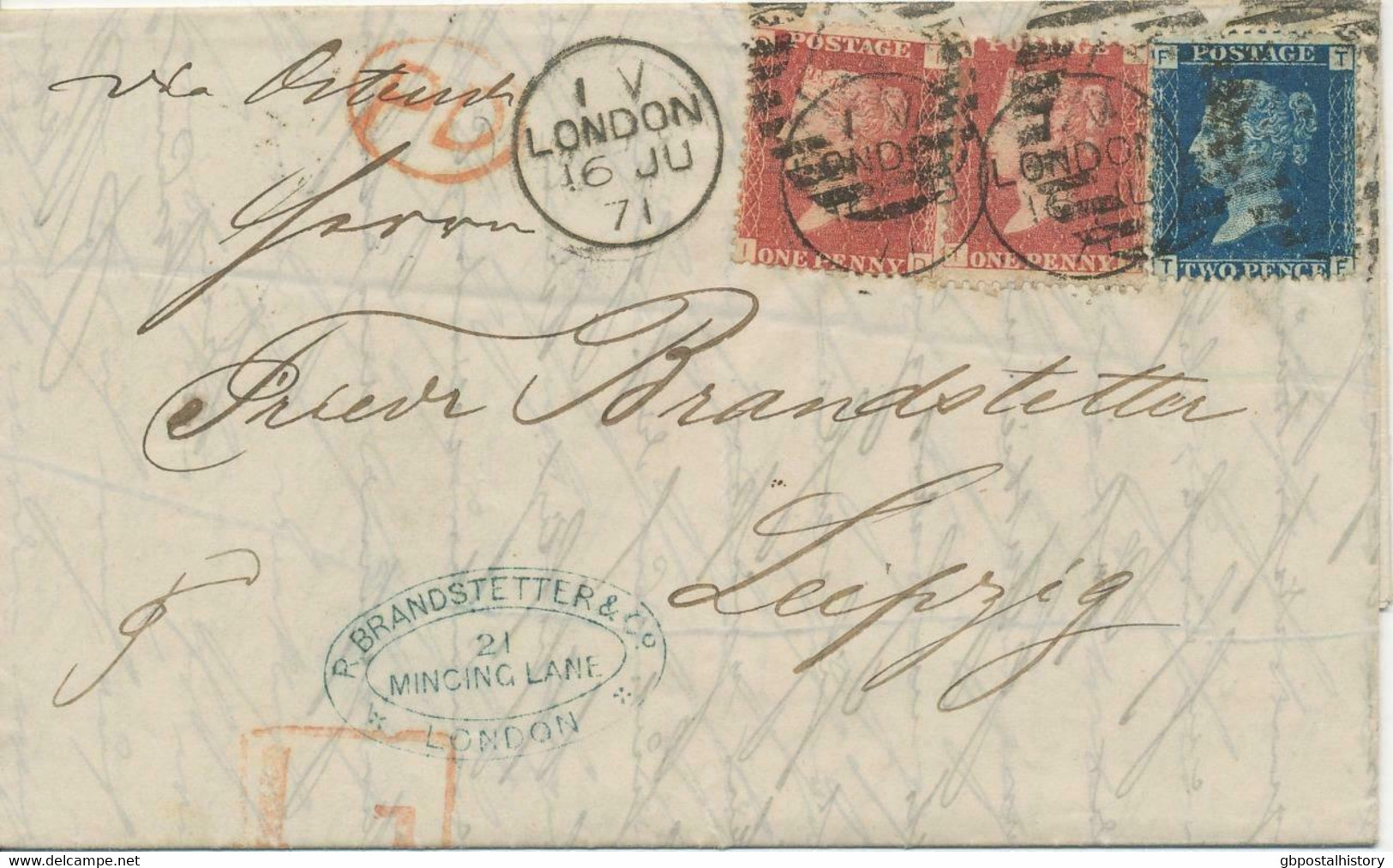 GB 1871 QV DIFFERENT PLATES 1 D Red Pl.129 (TN) And Pl.131 (ID), 2 D Pl.13 (TF) - Lettres & Documents